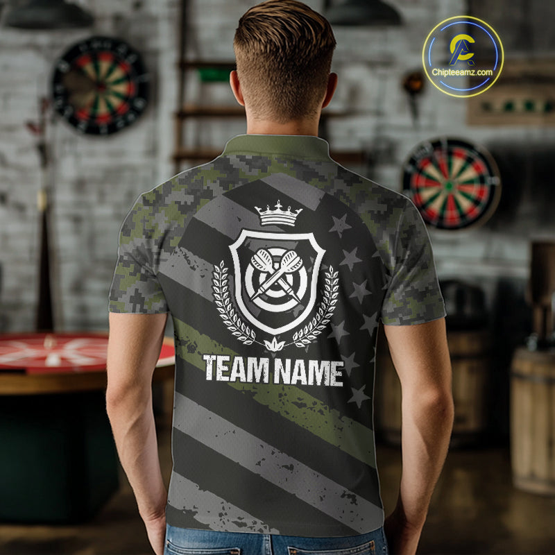 Green Military Camo US Flag Darts Jersey For Men Custom Grunge Darts Shirt Team Polo & Quarter Zip TDM5033