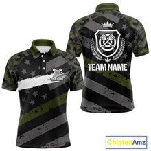 Load image into Gallery viewer, Green Military Camo US Flag Darts Jersey For Men Custom Grunge Darts Shirt Team Polo &amp; Quarter Zip TDM5033