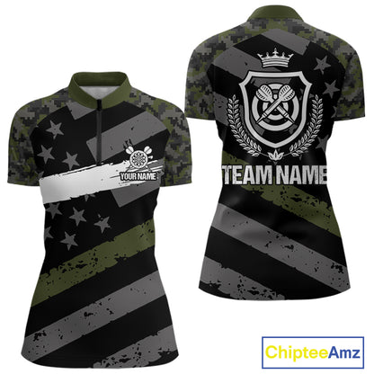 Green Military Camo US Flag Darts Jersey For Women Custom Grunge Darts Shirt Team Polo & Quarter Zip TDM5033