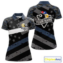 Load image into Gallery viewer, Blue Camo US Flag 8 Ball &amp; 9 Ball Pool Jersey For Women Custom Billiard Team Shirt Polo &amp; 1/4 Zip TDM5035