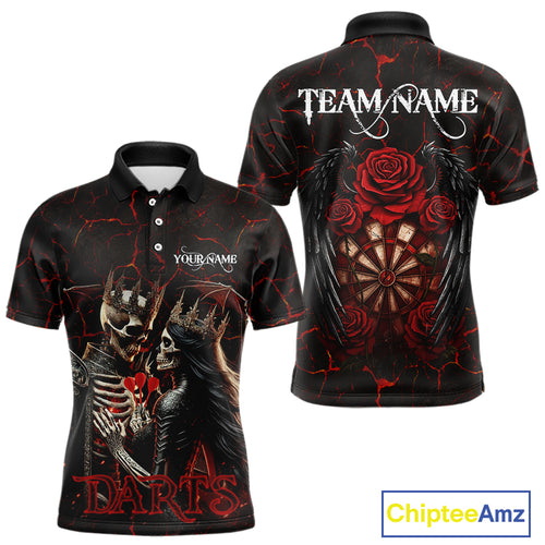 Personalized Skeleton Couple And Roses Gothic Darts Shirt For Men Custom Dart Jersey Outfit|Red TDM5038