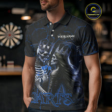 Load image into Gallery viewer, Personalized Skeleton Couple And Roses Gothic Darts Shirt For Men Custom Dart Jersey Outfit|Blue TDM5039