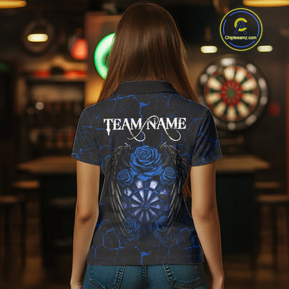 Personalized Skeleton Couple And Roses Gothic Darts Shirt For Women Custom Dart Jersey Outfit|Blue TDM5039