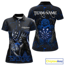 Load image into Gallery viewer, Personalized Skeleton Couple And Roses Gothic Darts Shirt For Women Custom Dart Jersey Outfit|Blue TDM5039