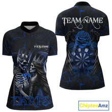 Load image into Gallery viewer, Personalized Skeleton Couple And Roses Gothic Darts Shirt For Women Custom Dart Jersey Outfit|Blue TDM5039