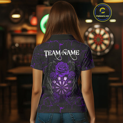 Personalized Skeleton Couple And Roses Gothic Darts Shirt For Women, Darts Jersey Outfit | Purple TDM5040