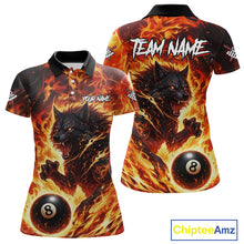 Load image into Gallery viewer, Orange Flaming Wolf 8 Ball Pool Billiard Shirt For Women Custom Billiard League Team Jersey TDM5252