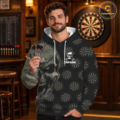 Funny Camo Darts Skull Aim Shoot Swear Repeat Darts Hoodie For Men Women, Vintage Darts Team Shirt TDM3266