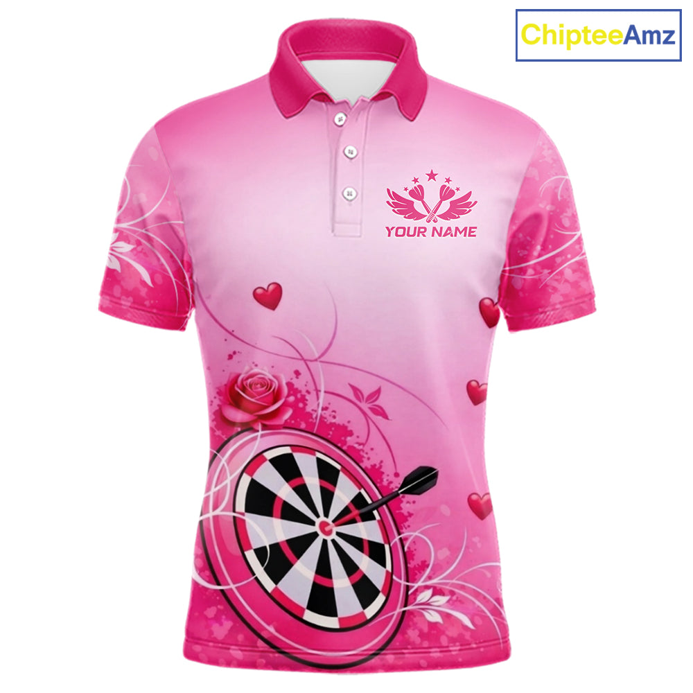 Personalized Pink Roses Darts Jersey For Men Custom Valentine Darts Shirts, Best Darts Gifts TDM5767