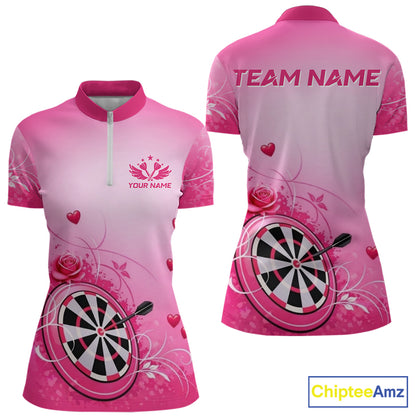 Personalized Pink Roses Darts Jersey For Women Custom Valentine Darts Shirts, Best Darts Gifts TDM5767