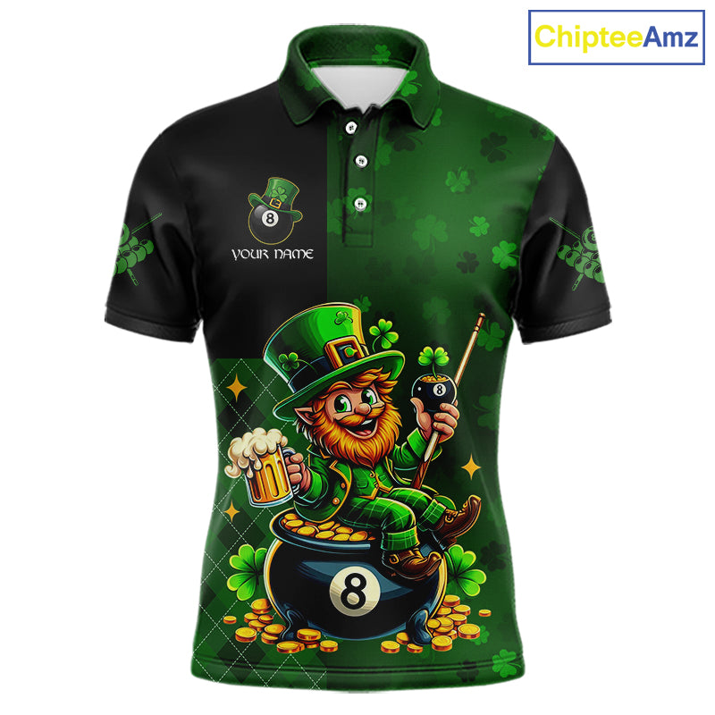Custom St Patrick Day Leprechaun 8 Ball Billiard Shirt For Men, Shamrock Luckiest Pool Team Jersey TDM5768