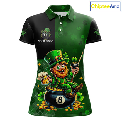 Custom St Patrick Day Leprechaun 8 Ball Billiard Shirt For Women, Shamrock Luckiest Pool Team Jersey TDM5768
