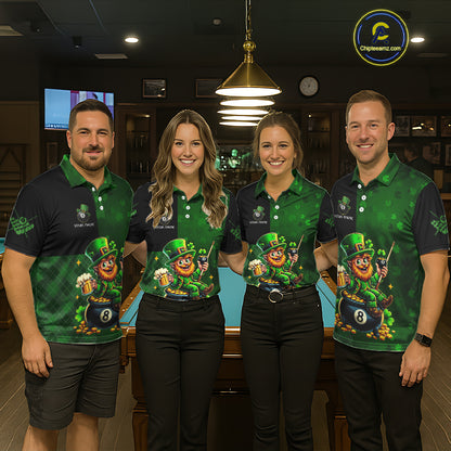 Custom St Patrick Day Leprechaun 8 Ball Billiard Shirt For Men, Shamrock Luckiest Pool Team Jersey TDM5768