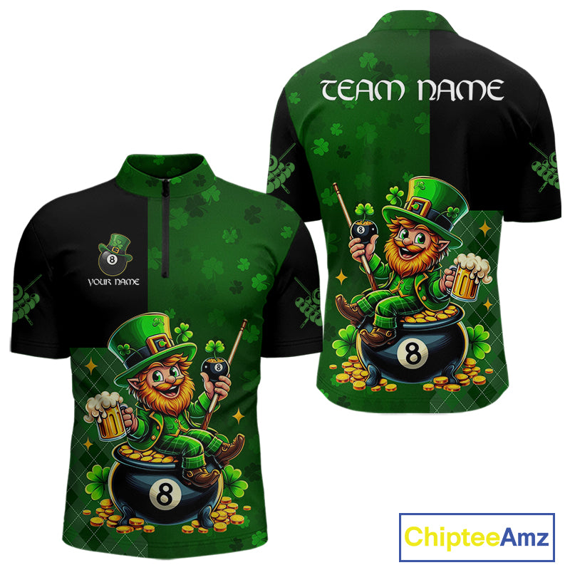 Custom St Patrick Day Leprechaun 8 Ball Billiard Shirt For Men, Shamrock Luckiest Pool Team Jersey TDM5768