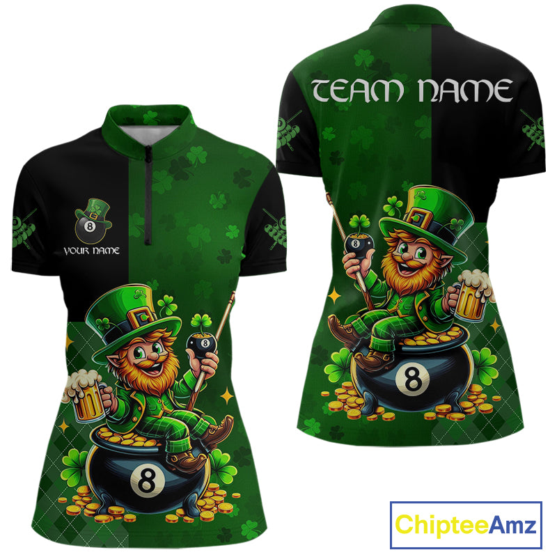 Custom St Patrick Day Leprechaun 8 Ball Billiard Shirt For Women, Shamrock Luckiest Pool Team Jersey TDM5768