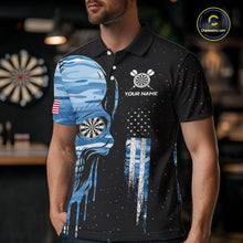 Load image into Gallery viewer, Blue Camo Skull American Flag Dart Shirt For Men Custom Patriotic Dart Jersey Team Polo &amp; 1/4 Zip TDM5772