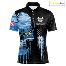Load image into Gallery viewer, Blue Camo Skull American Flag Dart Shirt For Men Custom Patriotic Dart Jersey Team Polo &amp; 1/4 Zip TDM5772