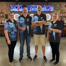 Load image into Gallery viewer, Blue Camo Skull American Flag Dart Shirt For Men Custom Patriotic Dart Jersey Team Polo &amp; 1/4 Zip TDM5772