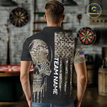 Load image into Gallery viewer, Black Grunge Camo Skull Us Flag Dart Shirt For Men Custom Patriotic Dart Jersey Team Polo, 1/4 Zip TDM5773