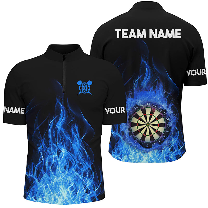 Blue Fire Flame 3D Dartboard Men Darts Quarter-Zip Shirts Best Custom Darts Team Jerseys TDM1281