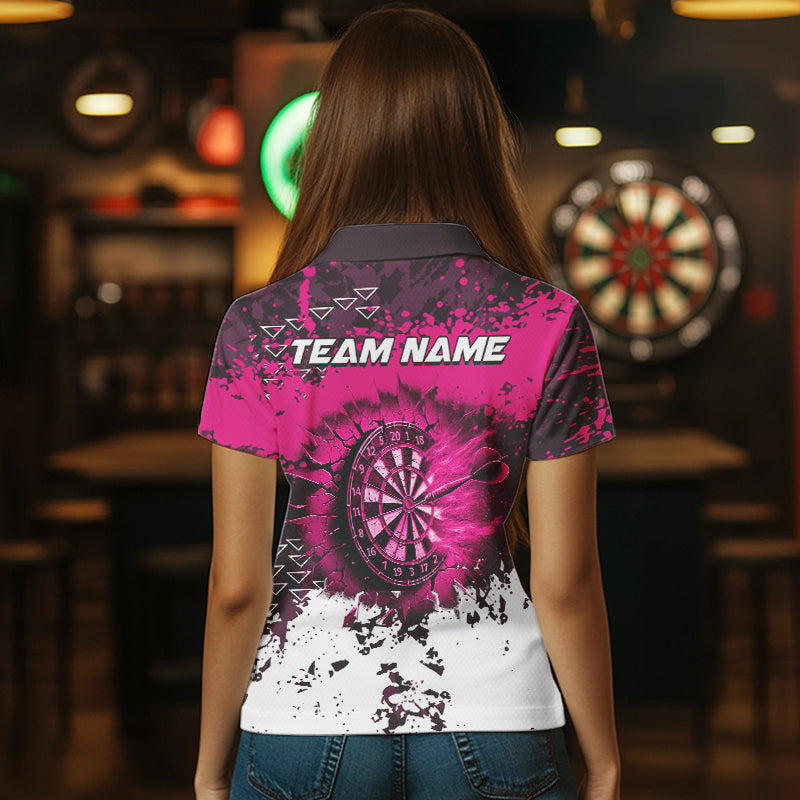 Pink Grunge Fire Dart Shirts For Women Custom Darts Jerseys Polo & 1/4 Zip TDM3767