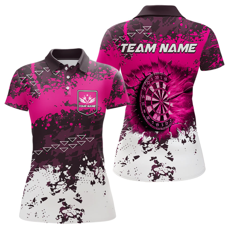 Pink Grunge Fire Dart Shirts For Women Custom Darts Jerseys Polo & 1/4 Zip TDM3767