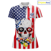 Load image into Gallery viewer, American Flag Grunge Skull Billiard Shirt For Women Custom Patriotic Pool Team Jersey Polo &amp; 1/4 Zip TDM6132