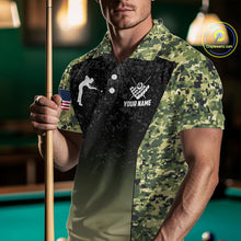 Load image into Gallery viewer, Custom Green Camo US Flag 8 Ball Pool Shirt For Men, Billiard Team Jersey Polo &amp; 1/4 Zip TDM6138