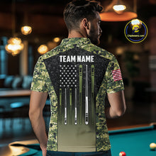 Load image into Gallery viewer, Custom Green Camo US Flag 8 Ball Pool Shirt For Men, Billiard Team Jersey Polo &amp; 1/4 Zip TDM6138