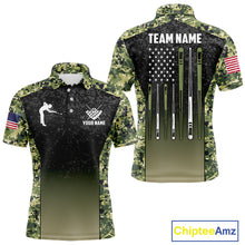 Load image into Gallery viewer, Custom Green Camo US Flag 8 Ball Pool Shirt For Men, Billiard Team Jersey Polo &amp; 1/4 Zip TDM6138