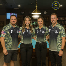 Load image into Gallery viewer, Custom Green Camo US Flag 8 Ball Pool Shirt For Men, Billiard Team Jersey Polo &amp; 1/4 Zip TDM6138