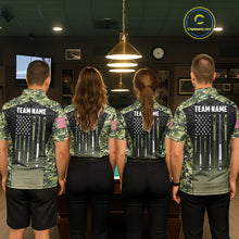 Load image into Gallery viewer, Custom Green Camo US Flag 8 Ball Pool Shirt For Men, Billiard Team Jersey Polo &amp; 1/4 Zip TDM6138