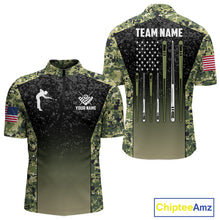 Load image into Gallery viewer, Custom Green Camo US Flag 8 Ball Pool Shirt For Men, Billiard Team Jersey Polo &amp; 1/4 Zip TDM6138