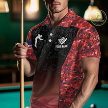 Load image into Gallery viewer, Custom Red Camo US Flag 8 Ball Pool Shirt For Men, Billiard Team Jersey Polo &amp; 1/4 Zip TDM6140