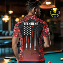 Load image into Gallery viewer, Custom Red Camo US Flag 8 Ball Pool Shirt For Men, Billiard Team Jersey Polo &amp; 1/4 Zip TDM6140