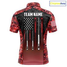 Load image into Gallery viewer, Custom Red Camo US Flag 8 Ball Pool Shirt For Men, Billiard Team Jersey Polo &amp; 1/4 Zip TDM6140