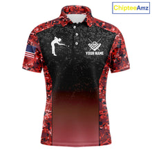 Load image into Gallery viewer, Custom Red Camo US Flag 8 Ball Pool Shirt For Men, Billiard Team Jersey Polo &amp; 1/4 Zip TDM6140