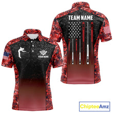 Load image into Gallery viewer, Custom Red Camo US Flag 8 Ball Pool Shirt For Men, Billiard Team Jersey Polo &amp; 1/4 Zip TDM6140