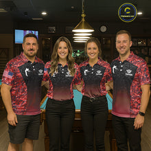 Load image into Gallery viewer, Custom Red Camo US Flag 8 Ball Pool Shirt For Men, Billiard Team Jersey Polo &amp; 1/4 Zip TDM6140