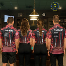 Load image into Gallery viewer, Custom Red Camo US Flag 8 Ball Pool Shirt For Men, Billiard Team Jersey Polo &amp; 1/4 Zip TDM6140