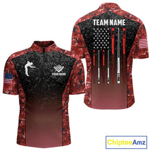 Load image into Gallery viewer, Custom Red Camo US Flag 8 Ball Pool Shirt For Men, Billiard Team Jersey Polo &amp; 1/4 Zip TDM6140