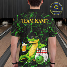 Load image into Gallery viewer, Black And Green Funny Alligator Bowling Shirt For Men Custom Lightning Bowling Team Jersey TDM6141