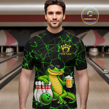 Load image into Gallery viewer, Black And Green Funny Alligator Bowling Shirt For Men Custom Lightning Bowling Team Jersey TDM6141