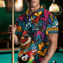 Load image into Gallery viewer, Funny Rooster Colorful Graffiti 8 Ball Billiard Shirt For Men Custom Pool Jersey Polo &amp; 1/4 Zip TDM6368