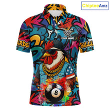 Load image into Gallery viewer, Funny Rooster Colorful Graffiti 8 Ball Billiard Shirt For Men Custom Pool Jersey Polo &amp; 1/4 Zip TDM6368