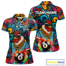 Load image into Gallery viewer, Funny Rooster Colorful Graffiti 8 Ball Billiard Shirt For Women Custom Pool Jersey Polo &amp; 1/4 Zip TDM6368