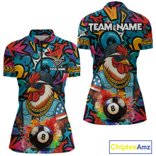 Load image into Gallery viewer, Funny Rooster Colorful Graffiti 8 Ball Billiard Shirt For Women Custom Pool Jersey Polo &amp; 1/4 Zip TDM6368