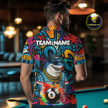 Load image into Gallery viewer, Funny Shark Colorful Graffiti 8 Ball Billiard Shirt For Men Custom Pool Jersey Polo &amp; 1/4 Zip TDM6369