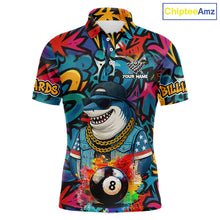 Load image into Gallery viewer, Funny Shark Colorful Graffiti 8 Ball Billiard Shirt For Men Custom Pool Jersey Polo &amp; 1/4 Zip TDM6369