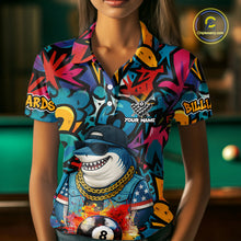 Load image into Gallery viewer, Funny Shark Colorful Graffiti 8 Ball Billiard Shirt For Women Custom Pool Jersey Polo &amp; 1/4 Zip TDM6369